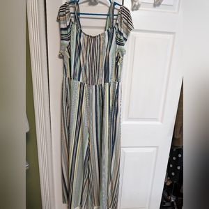Lane Bryant summer short sleeve cold shoulder striped jumpsuit sz 18/20